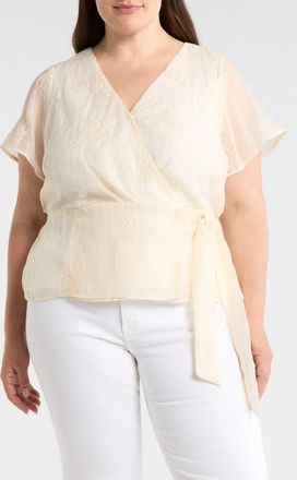 Liverpool L.A. Embroidered Wrap Top in Cream at Nordstrom, Size 2 X