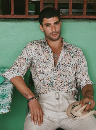 Le 31 Mens Painterly floral shirt Modern fit Made with Liberty Fabric