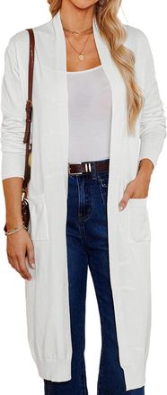 Grace Karin Womens 2025 Trendy Long Cardigans Sweater Lightweight Open Front Long Sleeve Maxi Duster Coats with Pockets, White, XL