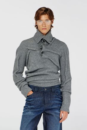 Diesel Button-neck jumper in wrinkled boiled knit - Knitwear - Man