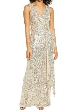 Vince Camuto Sequin Knot Front Sleeveless Gown in Champagne at Nordstrom Rack, Size 2