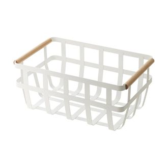 Yamazaki Tableware Tosca Cesta De Almacenamiento Blanca En Acero Y Madera