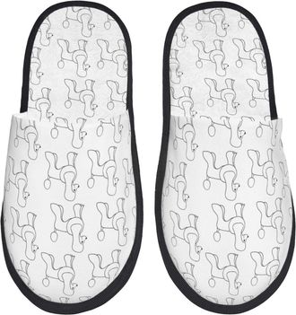 Generic Women Men House Slippers Poodle Dog Print House Slippers For Women Anti-Skid Winter Plush Slip, For Hotel, Home, Travel, L