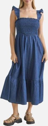 Blu Pepper Smocked Denim Midi Dress in Dark Denim at Nordstrom Rack, Size Medium