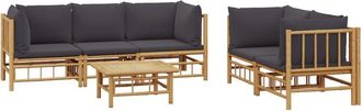 vidaXL Set De Muebles De Jard&iacute;n 6 Piezas Bamb&uacute; Con Cojines Gris Oscuro Vidaxl
