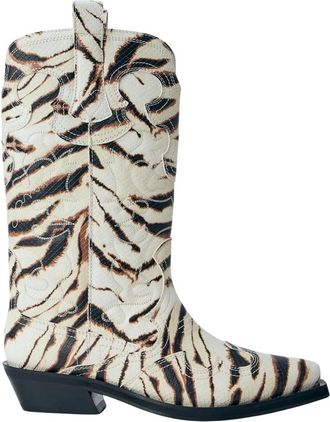 Ganni Botas Vaqueras Bordadas de Ca&ntilde;a Media - Shoes - Mujer - Beige - 41 EU
