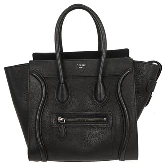 Celine Luggage Bag Smooth Leather Black Leather Handbag (Pre-Owned)