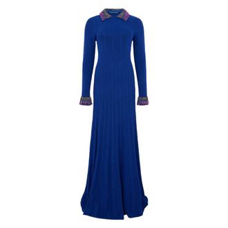 Alberta Ferretti Kleedjes, Dames, Blauw, M, Wol, Lange Elegante en Verfijnde Jurk