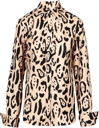 Sportmax Zijden Dierenprint Overhemd Klassieke Kraag - Dames - Overhemden - Beige - S - Overhemden
