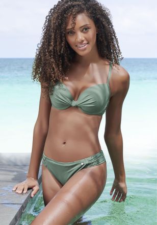 s.Oliver B&uuml;gel-Bikini-Top S.OLIVER Spain, Damen, Gr. 34, Cup D, gr&uuml;n (oliv), Microfaser, Microfaser, unifarben, Bikini-Oberteile B&uuml;gel-Bikini-Top, mit geraffte