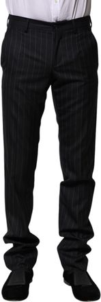 Dolce & Gabbana Black Wool Striped Formal Mens Pants