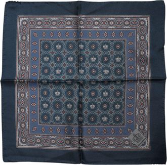 Dolce & Gabbana Blauwe Gedrukte Zijde Vierkante Mannen Foulard Sjaal