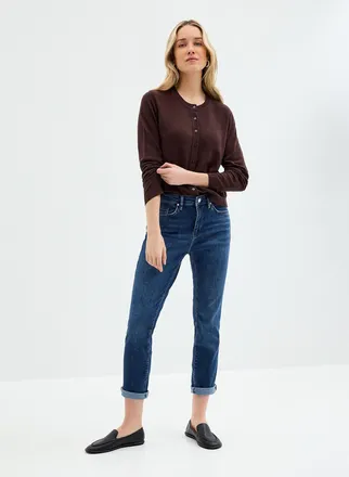 Mavi Womens Kathleen deep-indigo rolled-hem jean Fit: slim boyfriend leg, mid-rise waist