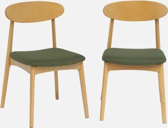 Sweeek Silla Vintage De Madera De Hevea Natural Y Tela, Set De 2
