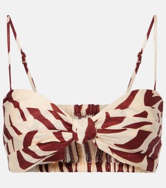 Johanna Ortiz Pleated printed linen bra top