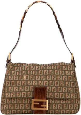 Fendi Pre-owned Shoulder Bags, female, Brown, Size: ONE SIZE Pre-owned Canvas Shoulder Bag