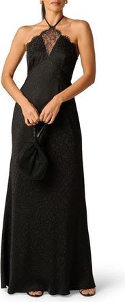 Adrianna Papell Leopard Jacquard & Lace Halter Gown. in Black at Nordstrom, Size 12