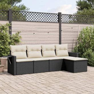 vidaXL Set De Muebles De Jard&iacute;n 5 Pzas Y Cojines Rat&aacute;n Sint&eacute;tico Negro Vidaxl