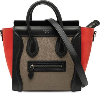 Celine Borsa tote Nano in tre colori in nabuck e pelle di vitello martellata 2010-2025 - Marrone
