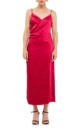 endless rose Surplice Satin Slipdress in Rouge at Nordstrom, Size X-Small