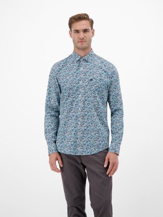 Lerros Langarmhemd LERROS, Herren, Gr. XXL, N-Gr, swedish blau, Web, Obermaterial: 100% Baumwolle, bedruckt, normal h&uuml;ftbedeckend, Rundhals, 2-Knopf-Manschet