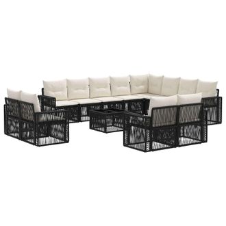 vidaXL Conjunto De Sof&aacute;s De Jard&iacute;n 13 Pcs Negro Y Blanco Crema Vidaxl