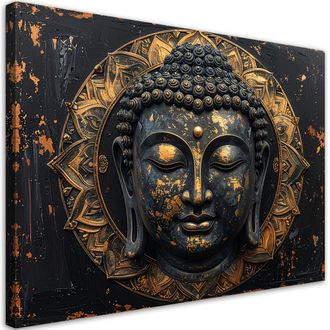 Feeby Cuadro Sobre Lienzo, Buda Zen Spa Negro Y Dorado, 120x80