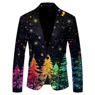 Generic Mens Christmas Blazer Festive Holiday Light Up Xmas Tree Printed Suit Jacket Funny Christmas Costume Slim Fit Lapel Single Button Long Sleeved Xmas Bl