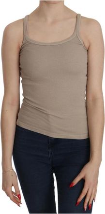 Pink Memories Bruine Mouwloze Katoenen Blouse - Dames - Tops zonder mouwen - Bruin - XS - Katoen - Tops