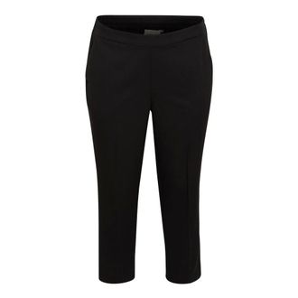 Kaffe Curve Zwarte Cropped Broek Straight-Leg Stijl - Dames - Broeken - Zwart - Maat: 7XL
