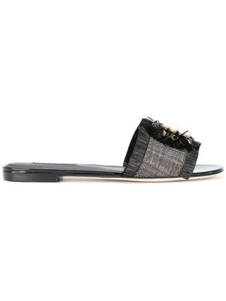 Dolce & Gabbana embellished sandals - women - Metal (Other)/Leather/Straw/Leather/glass/Viscose - 34 - Black