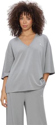 ALIX The Label Gebreide Scuba V-hals Top - Dames - T-shirts - Grijs - XL - Tops