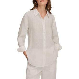 DKNY Linen Button-Up Shirt in Cream at Nordstrom, Size X-Small