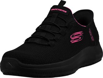Skechers Womens Slip-Ins Summits - Enslee Slip Resistant Sneakers, Black/Hot Pink, 7