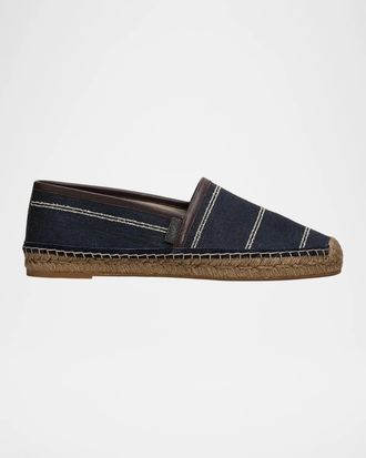 Brunello Cucinelli Double-Pinstripe Denim Espadrilles