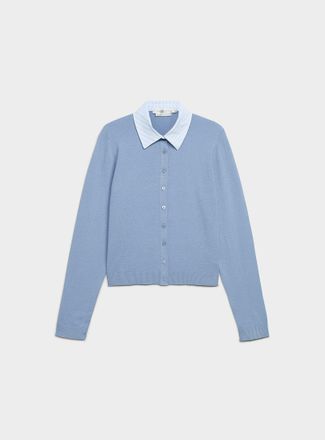 Contemporaine Womens Poplin shirt collar fine-knit cardigan