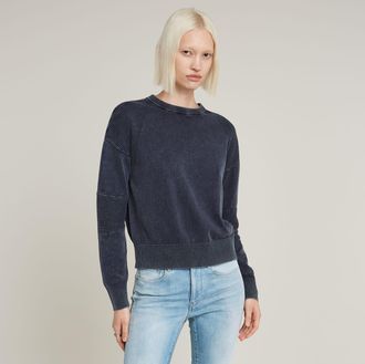 G-Star Womens G-Star RAW Washed Lightweight Biker Knitted Sweater - Navy Cotton - Size Medium
