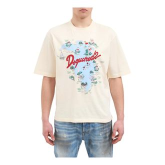 Dsquared2 T-Shirts, male, Beige, Size: L Loose Fit T-Shirt