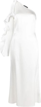 DAVID KOMA Ruffle Detail One Shoulder Midi Dress - Dames - Feestkleedjes - Wit - S - Polyester - Kleedjes
