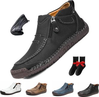 Generic Mens Retro Outdoor Casual PU Shoes, Handmade Premium Leather Slip On Driving Boots Orthopedic Casual Hiking Shoes (Black,10.5)