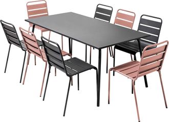 Oviala Conjunto mesa de jard&iacute;n y 8 sillas de metal rosa
