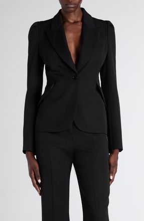 Alexander McQueen Puff Shoulder Wool Grain de Poudre Blazer in Black at Nordstrom, Size 10 Us