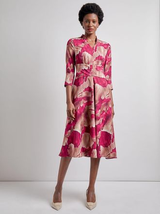 Misook Fit & Flare Woven Watercolor Print Midi Dress - Modern Fit