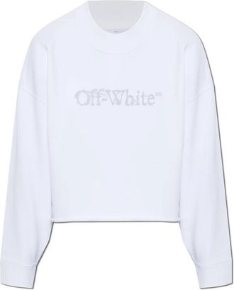 Off-white Cropped Sweatshirt Met Ruwe Afwerking - Dames - Sweatshirts - Wit - S - Katoen - Hoodies & sweatvesten