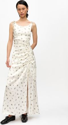 Ganni White Satin Gathered Dress - Size 34 Elastane