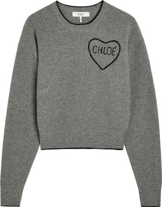 Chloé Logo Embroidered Wool and Cashmere-blend Jumper - Grey - S (UK8-10 / S)