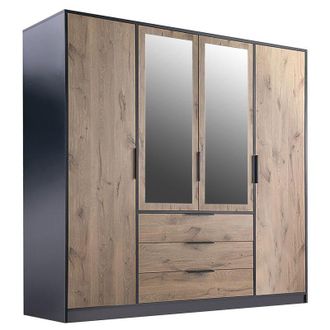 Vente-Unique Vente-unique - Armadio 4 ante e 3 cassetti Con specchi L196 cm Naturale e Nero - lamiki