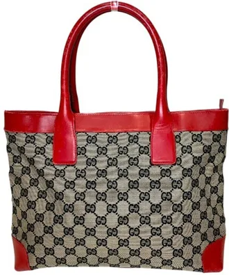 Gucci Beige Red Color Gg Canvas Handbag Tote Bag (Pre-Owned)