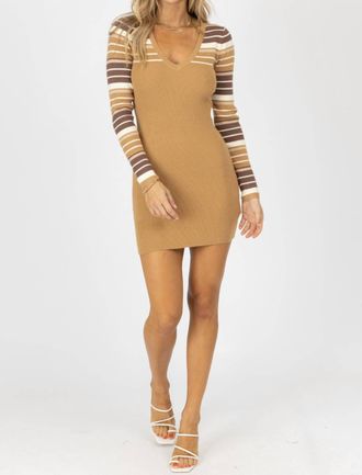 Blue Blush Striped Sleeve Sweater Mini Dress In Khaki