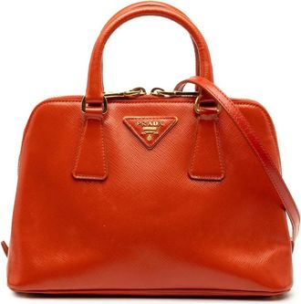 Prada Pre-owned Handbags, female, Orange, Size: ONE SIZE Pre-owned Structured Leather Top Handle Bag